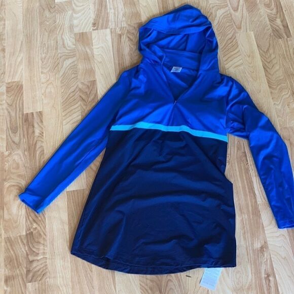 Land’s End ling sleeve swim top  quarter zipper hood bra modest 1/4 zip size 10 - Picture 4 of 10